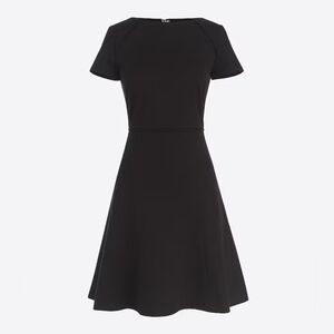 J Crew Black Ponte Dress Short Sleeve  Fit & Flare Flounce Skirt